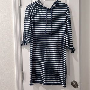 Max Studio Navy and White striped dress with hood